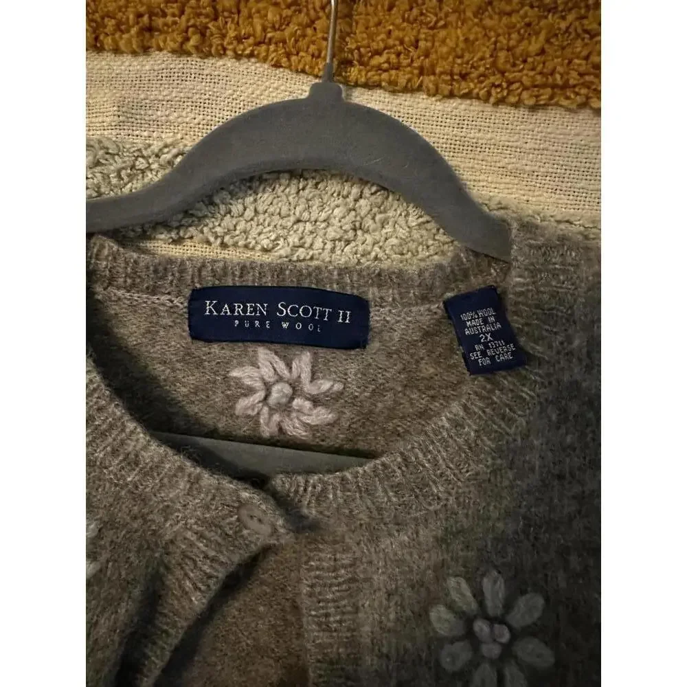 Karen Scott II Gray Pure Wool Button Cardigan - 2X - Picture 4 of 7